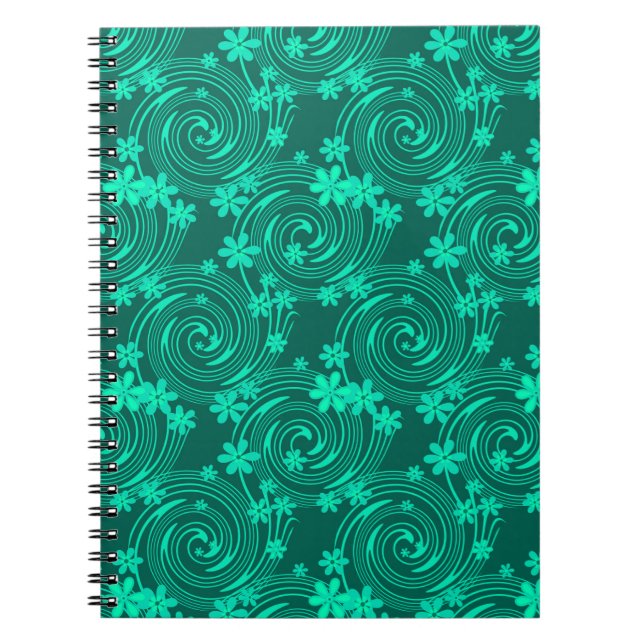 Carnet vert turquoise motif floral clair (Devant)