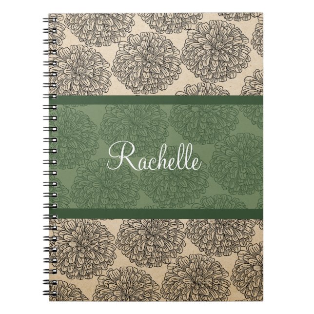 Carnet vert Vintage Zinnia (Devant)