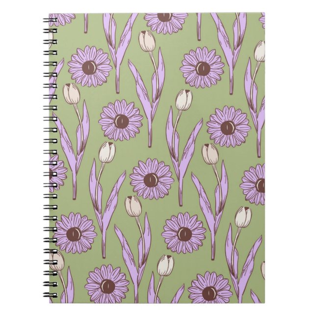 Carnet Vert violet Fleur sauvage Boho Design Floral moder (Devant)