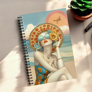 Carnet Vibes de plage Fille glamour d'été en lunettes de 