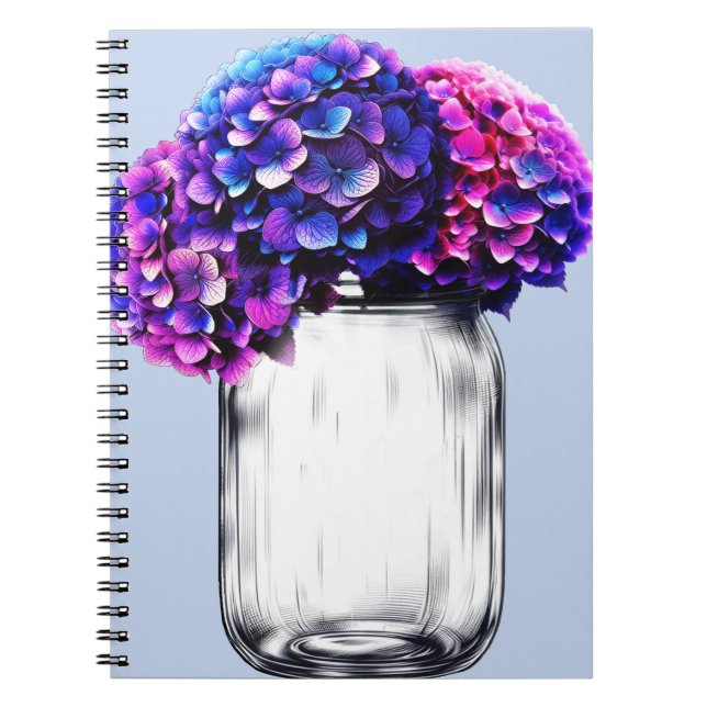 Carnet Vibrant bleu violet rose Hydrangée Florale (Devant)
