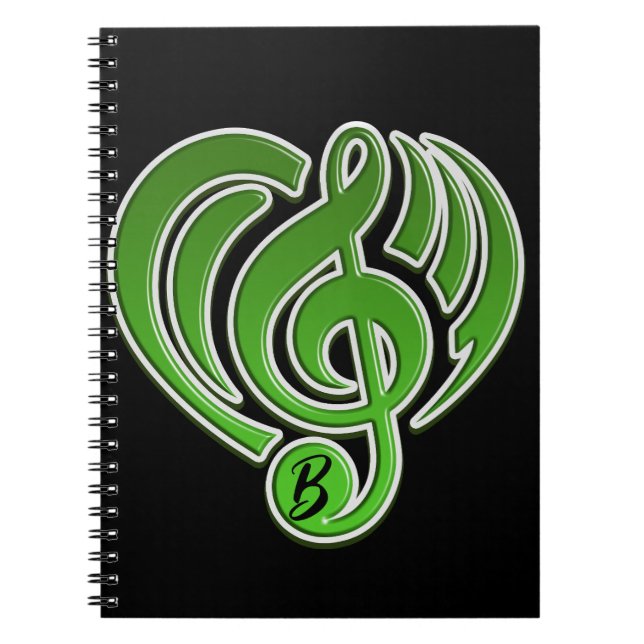 Carnet Vibrations Amour Musical Coeur Vert Musique Note D (Devant)