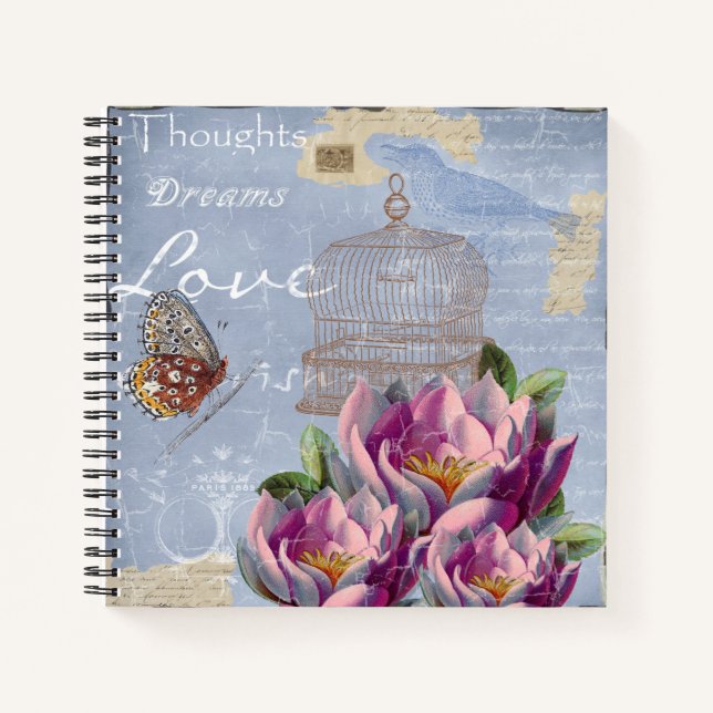 Carnet Victorian Love Thoughts Dreams Butterfly Bird Cage (Devant)