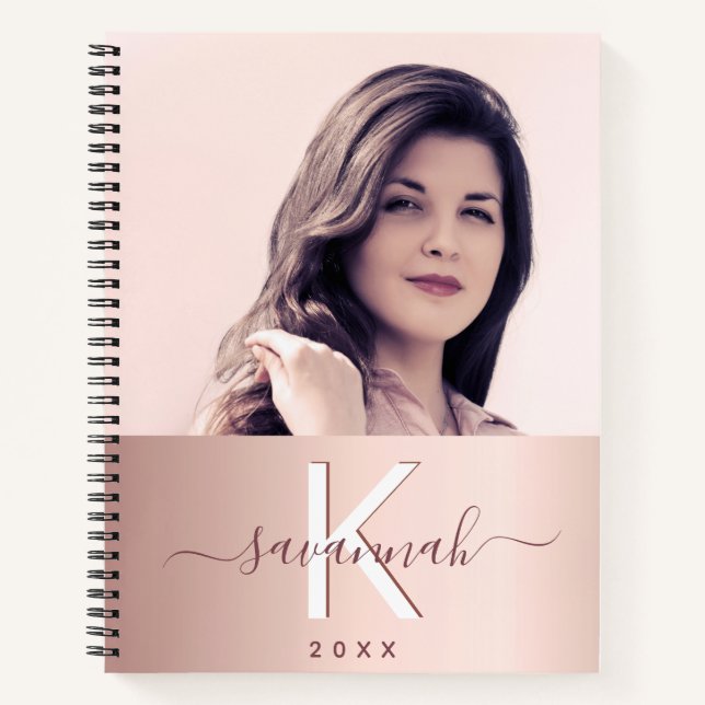 Carnet Vider rose or photo monogramme élégant (Devant)