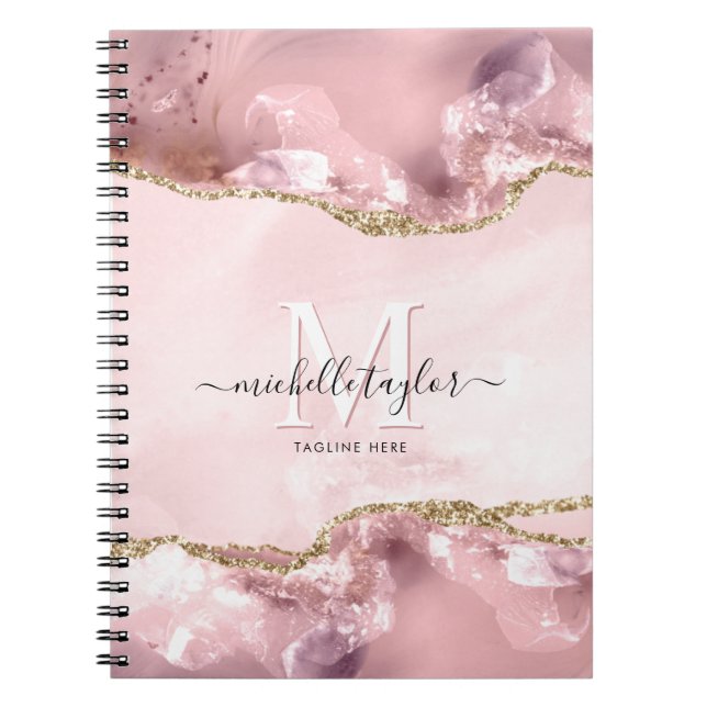 Carnet Vierge rose or chic Parties scintillant or Agate M (Devant)