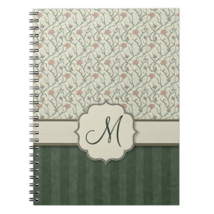 Carnet Vignes florales, rayures et monogramme d'aquarelle