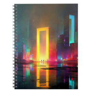 Carnet Ville futuriste avec portail néon radieux