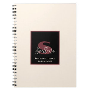 Carnet Vin à la crème plate Monogramme rose Nom personnal