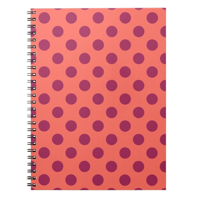 Carnet Vin rouge et corail vivant pois (Devant)