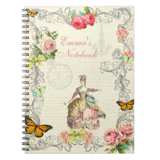 Carnet vintage avec des roses et des papillons
