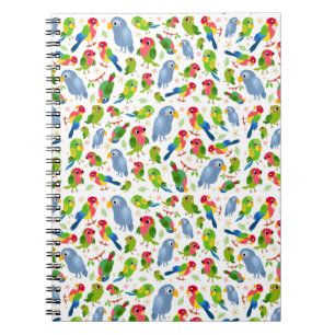 Carnet Vintage Birds Motif, Colorful parakeet motif