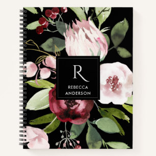 CARNET VINTAGE BLACK BLUSH ROSE BURGUNDY PROA FLORAL