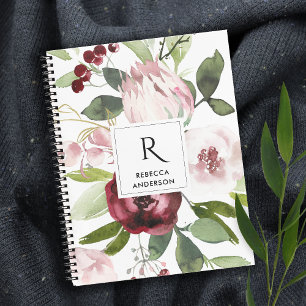 CARNET VINTAGE BLANC BLEU ROSE BURGUNDY PROA FLORAL