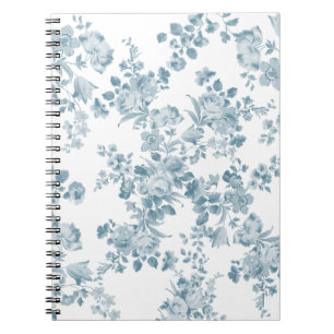 Carnet Vintage bleu blanc bohème élégant floral