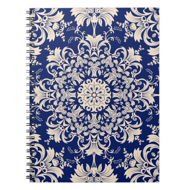 Carnet Vintage Bleu : Elégant Motif sans couture. (Devant)