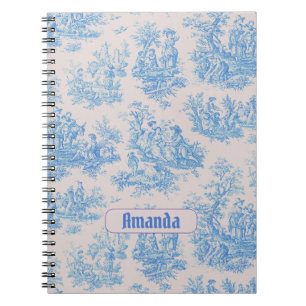 Carnet Vintage bleu turquoise toile jouy monogramme
