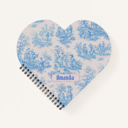 Carnet Vintage bleu turquoise toile jouy monogramme