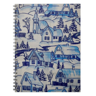Carnet Vintage Blue Christmas Village