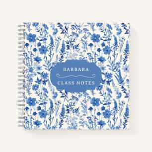 Carnet Vintage Blue Fleurs sauvages Floral personnalisé