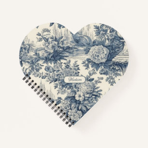 Carnet Vintage chic floral Bleu toile de jouy monogramme