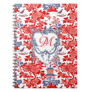 Carnet Vintage Chinoiserie Delft Français rouge bleu mono