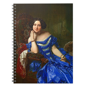 Carnet Vintage Dame Élégante En Robe Bleue