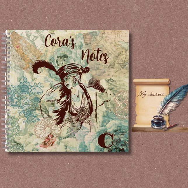 Carnet vintage de style victorien (Notebooks are available in multiple sizes, with a selection of interior page designs.)