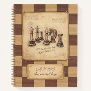 Carnet Vintage échiquier et pièces d'échecs, cadeau du jo