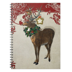 Carnet Vintage Elegance Christmas Deer Antlers Damask
