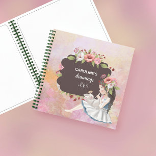 Carnet Vintage Fleurs roses Filles Enfants Sketchbook