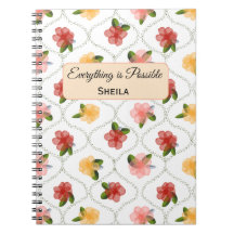 Vintage floral watercolour clear diamond Notebook
