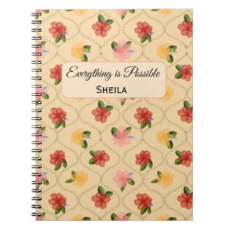 Carnet Vintage floral watercolour diamond Notebook