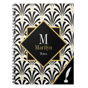 Carnet Vintage Glam 1920 Palmettos Art Déco Noir & Blanc
