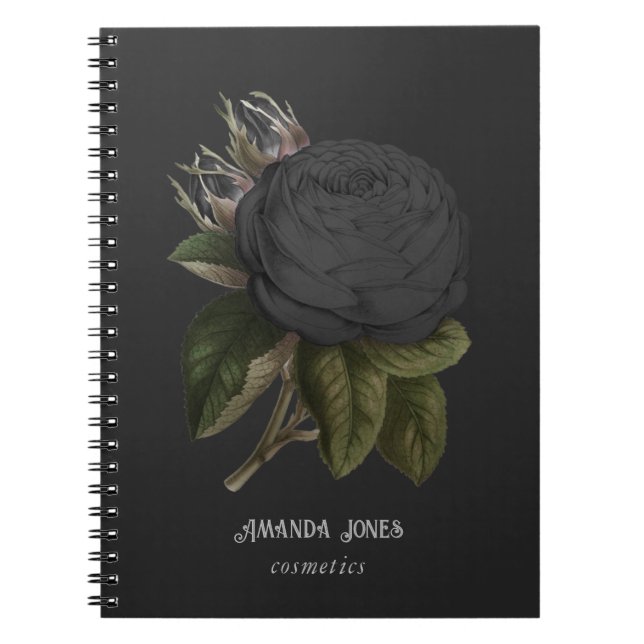 Carnet Vintage gothique noir Roses personnalisés (Devant)