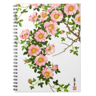Carnet Vintage Japanese Cherry Blossoms, Pink and Gold