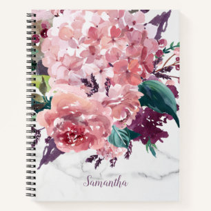 Carnet Vintage marbre fille rose aquarelle Floral