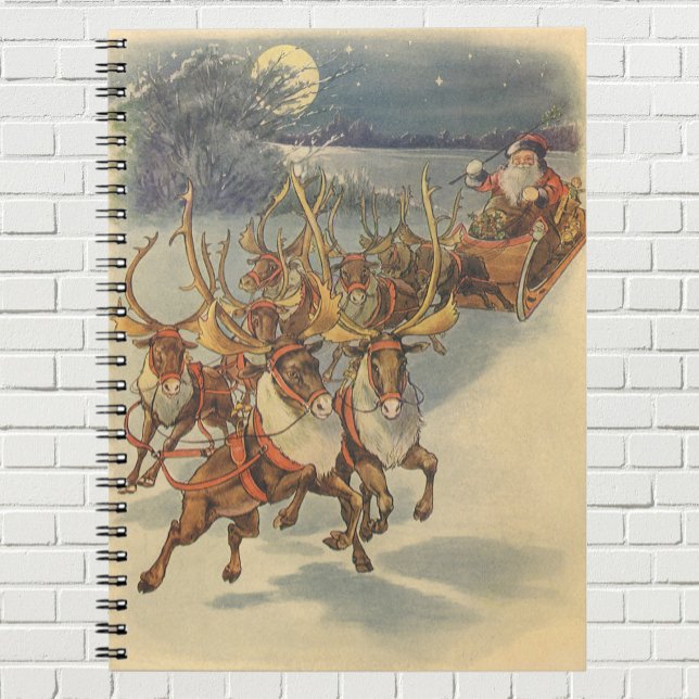 Carnet Vintage Noël Père Noël Sleigh avec Reindeer (Créateur téléchargé)