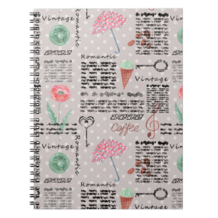 Carnet Vintage page newspaper polka dots stylish retro