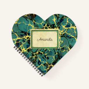 Carnet Vintage papier marbre et Étiquette de nom