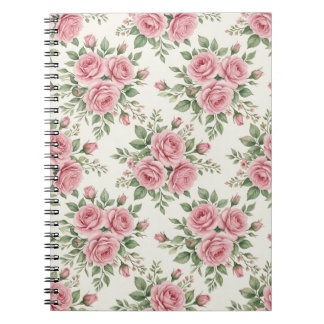 Carnet Vintage Pink Watercolor Roses Floral Seamless