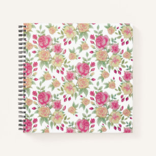 Carnet Vintage Red and Yellow Roses Watercolor Pattern  