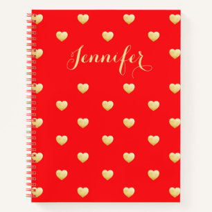 Carnet Vintage Red Gold Hearts Nom personnalisé