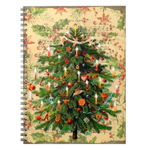 Carnet Vintage sapin de Noël motif rustique rétro