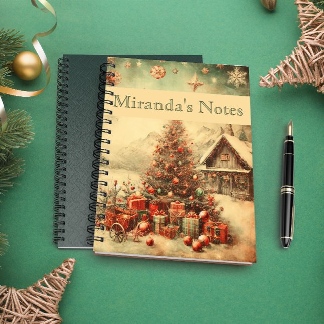 Carnet Vintage sapin de Noël personnalisé (Vintage Christmas tree personalized Notebook)