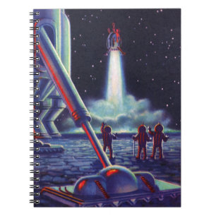 Carnet Vintage Science Fiction Aliens Wave to Rocket