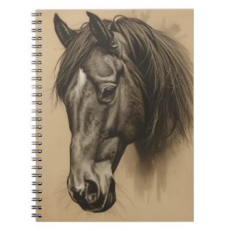 Carnet Vintage Sepia Horse Portrait Sketch Equestrian Art