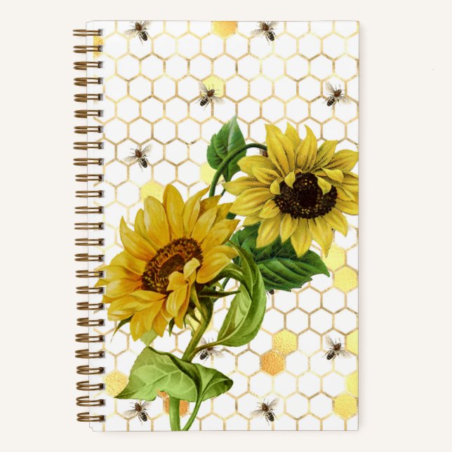 Carnet Vintage Yellow Sunflowers Bees Honeypeb (Recto)