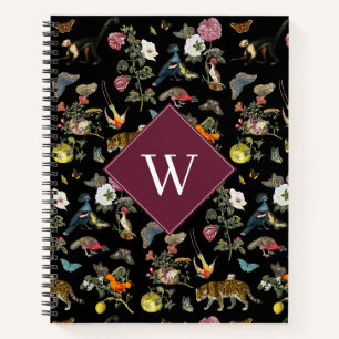 Carnet Vintages animaux botaniques foncés Monogramme fore