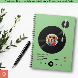 Carnet Vinyl Record moderne Photo & nom pour la spirale d