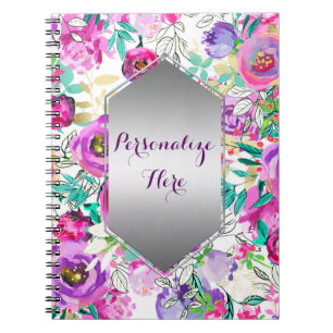 Carnet Violet Rose Clair Coloré Chic Moderne Floral